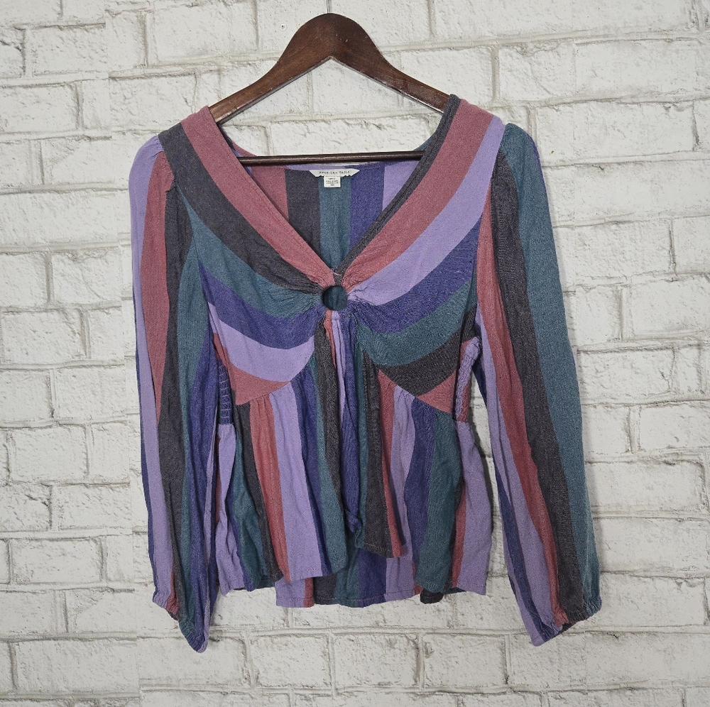 AEO cute stripe long sleeve top - Picture 1 of 13